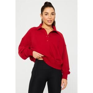 NWT Fabletics Yitty Year Round Terry Snap Front Sweatshirt Holly Berry L